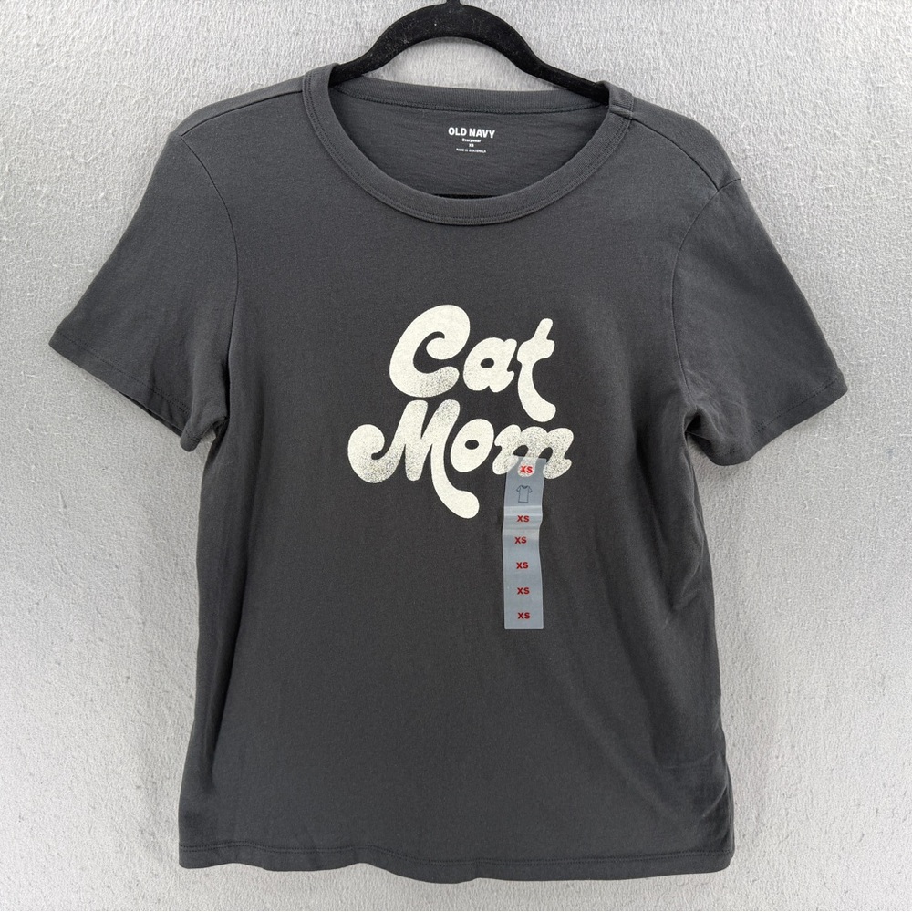 Old Navy Cat Mom T Shirt Womens XS Gray Short Sleeve Distressed Graphic Tee NWT